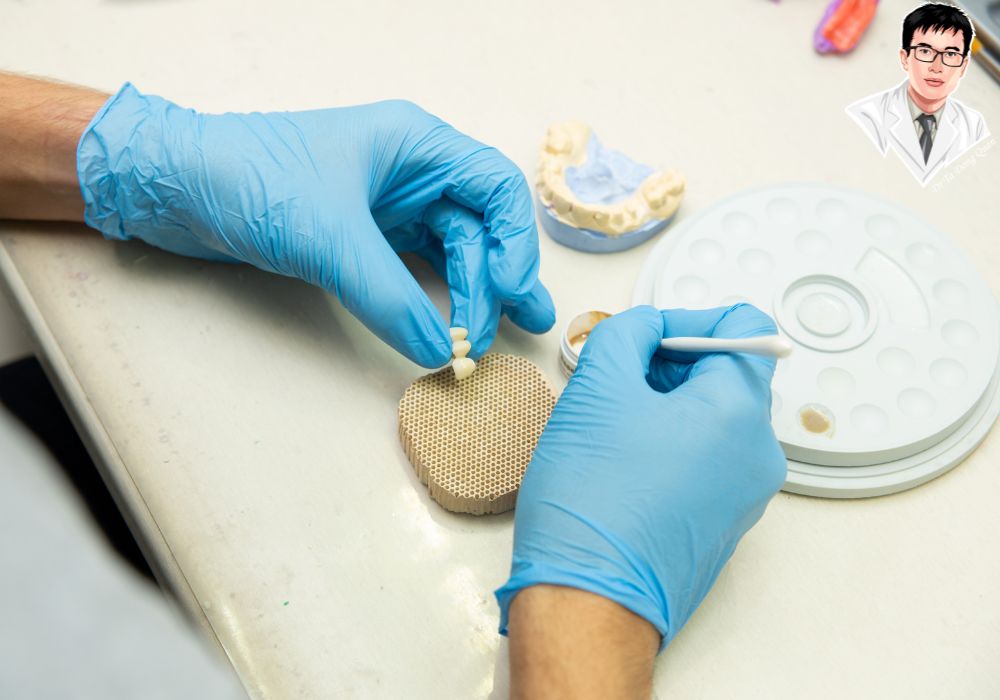 Quá trình làm mão răng sứ implant tại phòng thí nghiệm nha khoa bằng kỹ thuật thủ công.