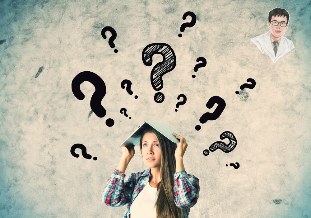 Bạn đang lo lắng về tụt nướu răng? Tìm ngay câu trả lời cho mọi thắc mắc của bạn! Một người phụ nữ bối rối với nhiều dấu hỏi xung quanh, thể hiện sự thắc mắc về tụt nướu răng.