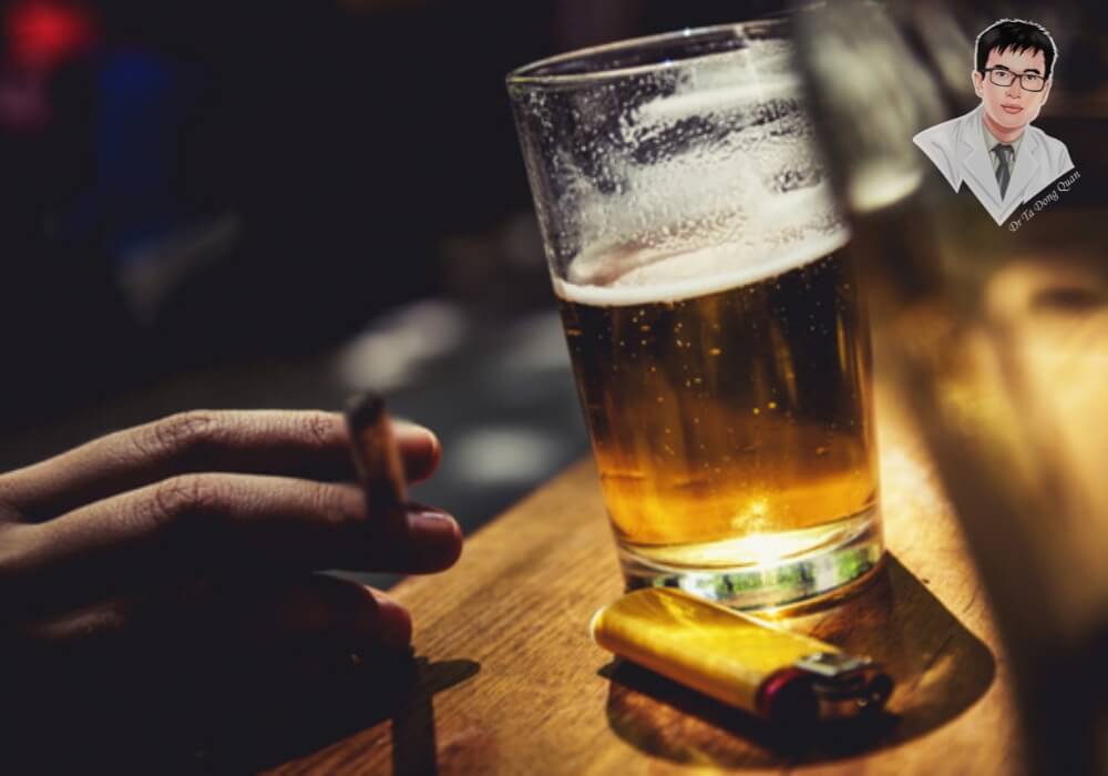 Hình ảnh thuốc lá và bia – những tác nhân làm chậm quá trình lành thương sau trồng răng Implant.